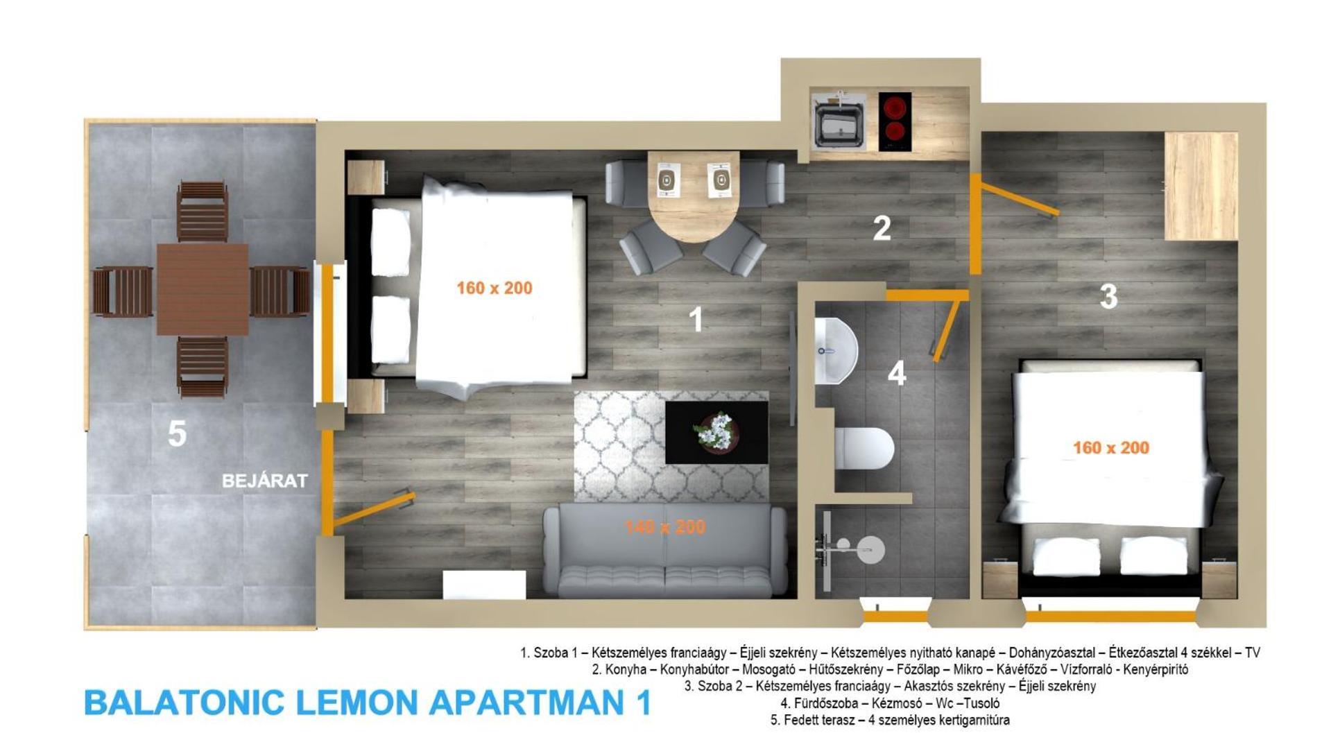 Balatonic Lemon Apartmanhaz Siofok Bilik gambar